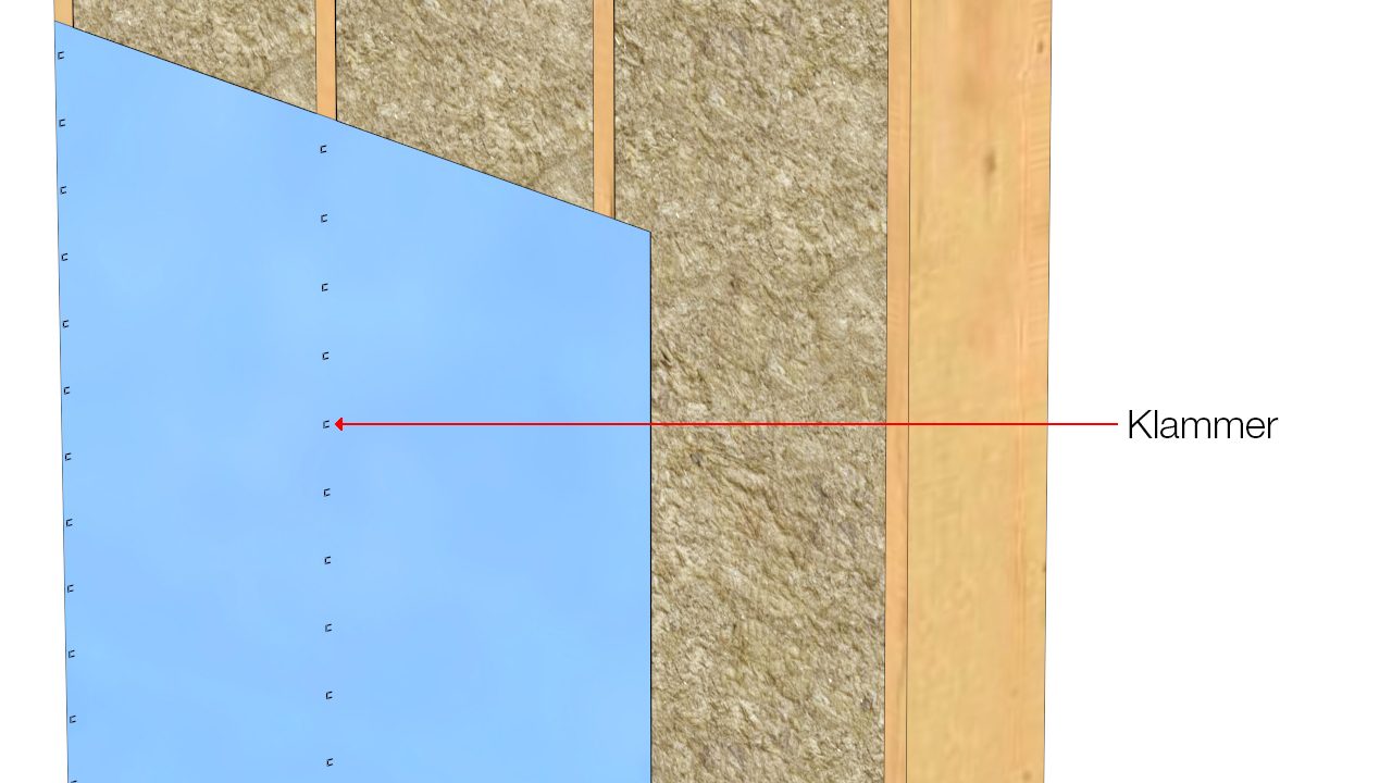 Klammer pr. 100 mm parallelt med vægstolper