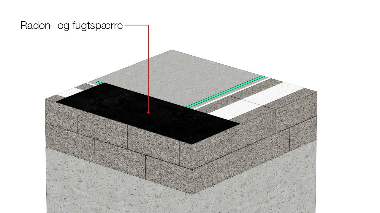 Fugtspærre føres fra sokkelforkant og ind på betonplade 